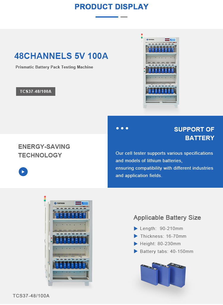 Affichage du produit de la machine d'essai de batterie prismatique-48 canaux 60A 100A